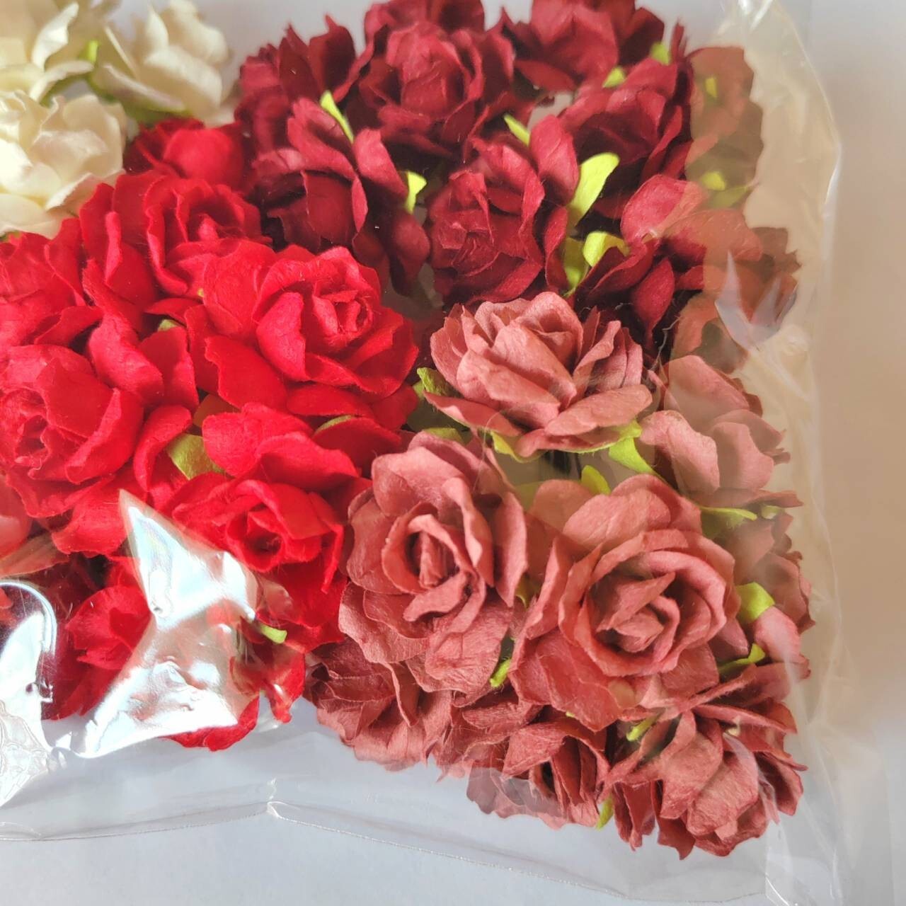 50 Mix Red Tone Artificial Flowers Rose Flower Paper Flower size 30-35 mm