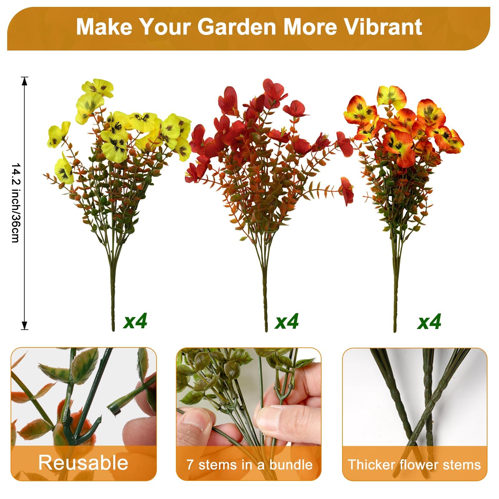 Artificial Fall Flowers Plants for Outdoor Indoor Decoration, 12 Bundles Fake…