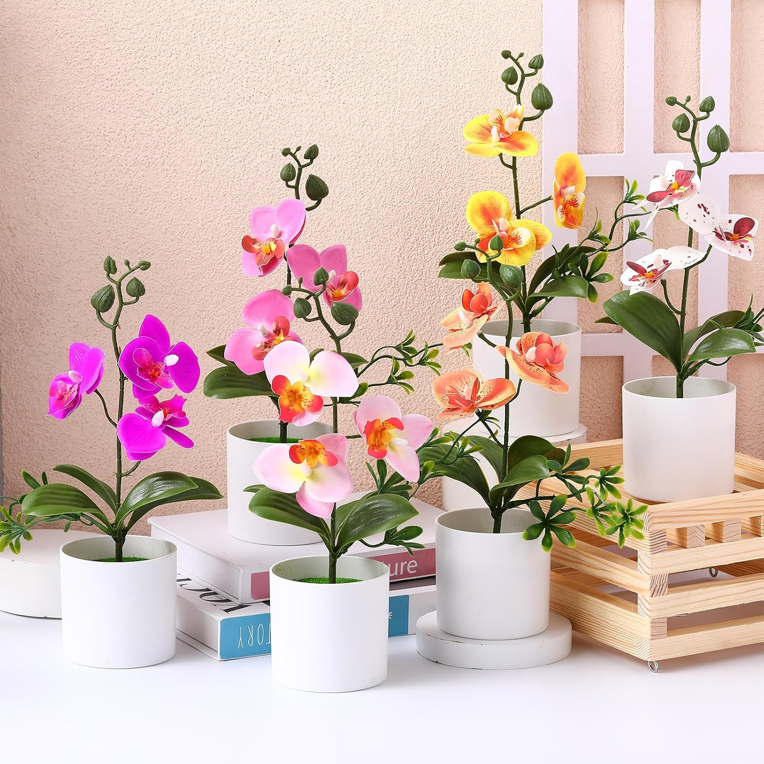 8 Pack Mini Potted Artificial Orchids for Home, Office & Wedding Decor