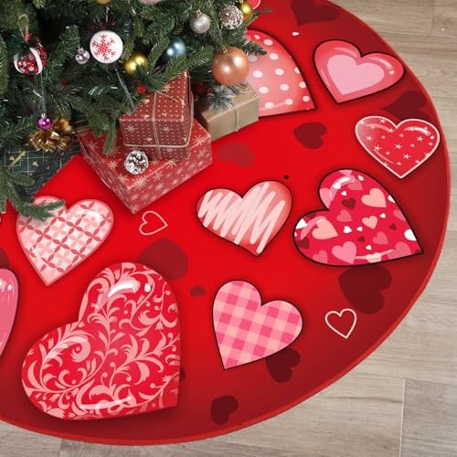 Valentine’s Day Heart Tree Skirt 48 Inch Pink Heart Tree Mat Single-sided