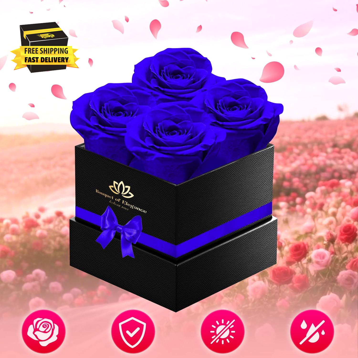 Blue Forever Roses Luxury Gift for Women/Men, Fresh Flowers Bouquet for Girlfrie
