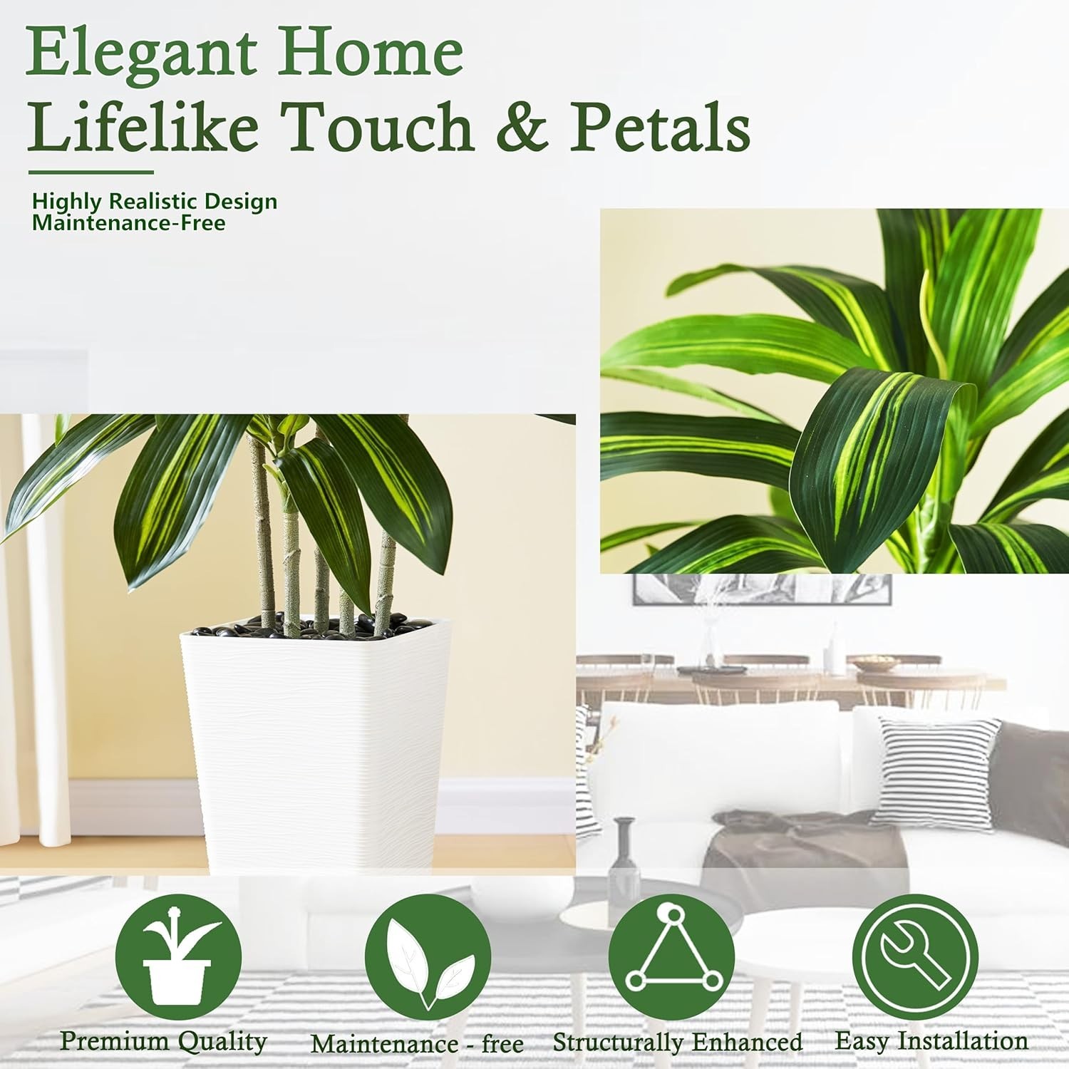 Artificial Dracaena Tree 5FT Faux Silk Tropical Fake Green Plant Indoor Outdoor
