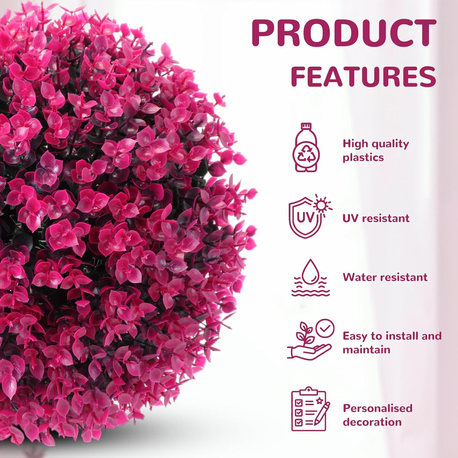 12″ Rose Red Artificial Topiary Balls – 2 Pcs Decorative Garden Spheres