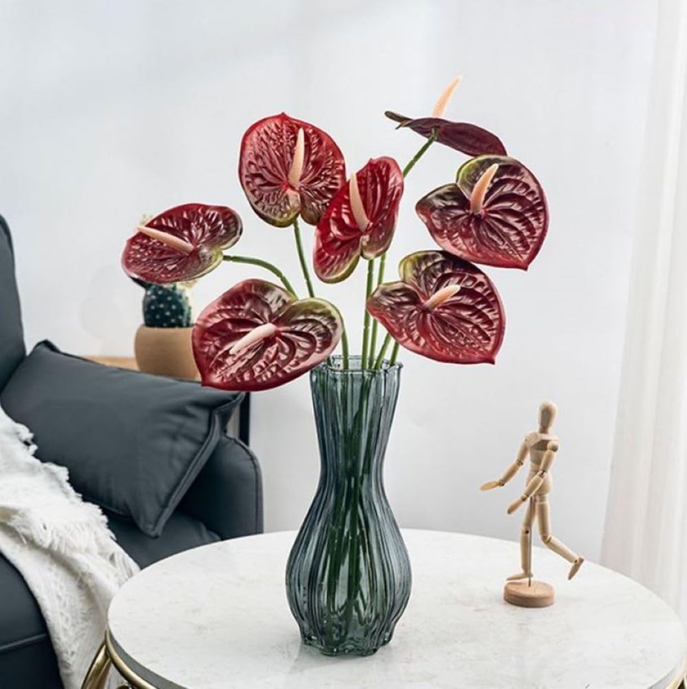8 PCS 235/8 Inch Black Artificial Anthurium Fake Flowers Table Centerpieces