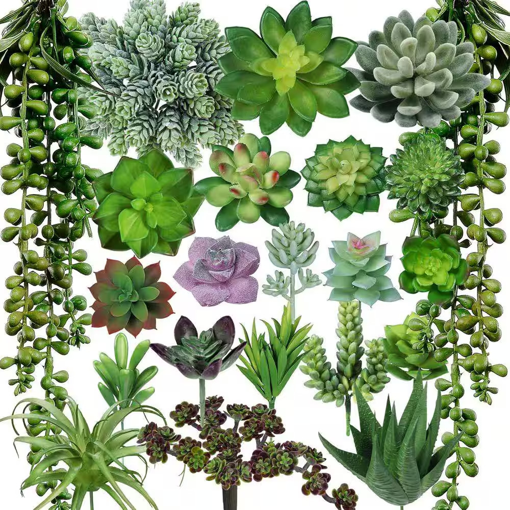 22-Piece 4 In. Bulk Green Indoor Artificial Succulents Unpotted Assortment