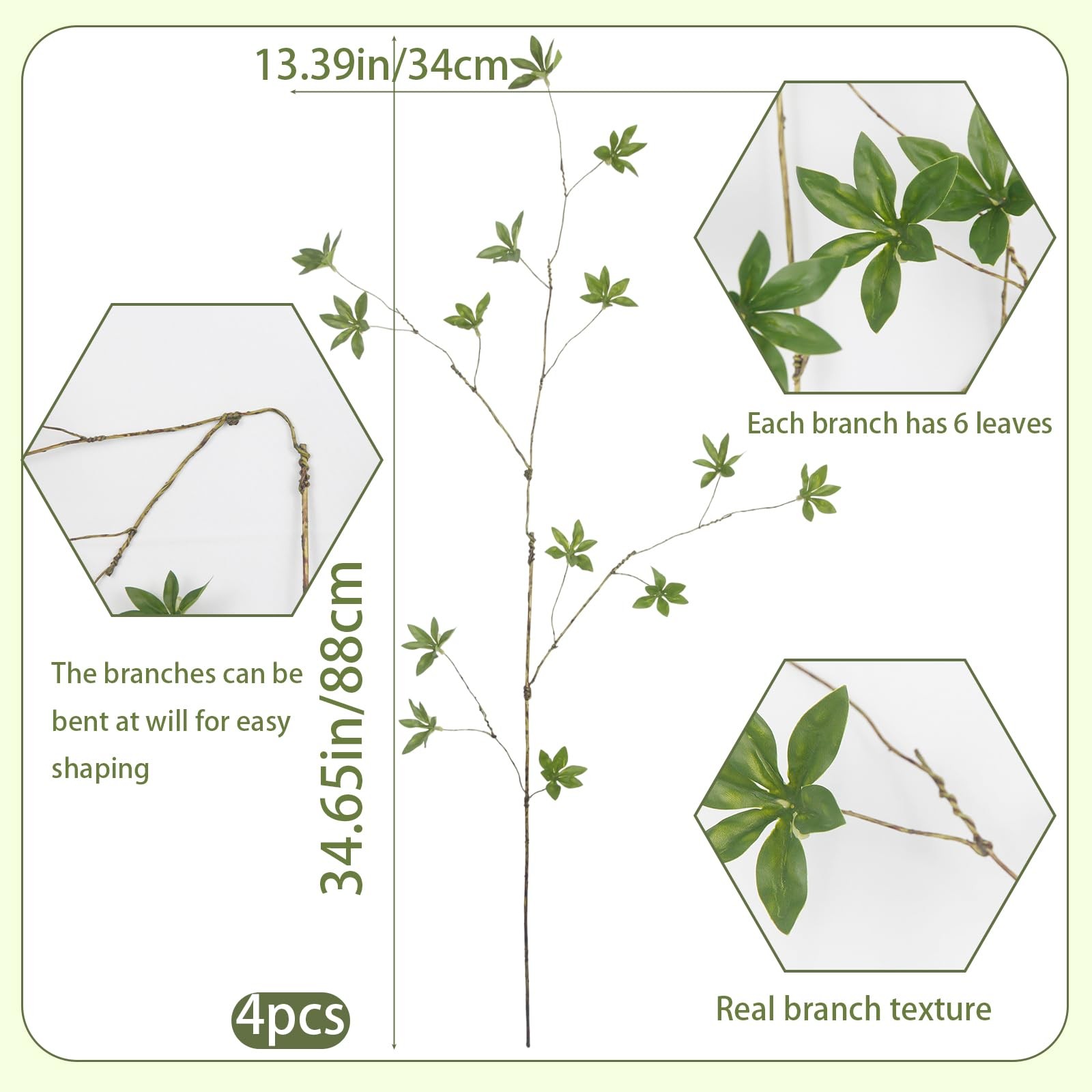4 Pcs Faux Branches for Vase Filler Artificial Greenery Stems Plants 34.7″ Fa…