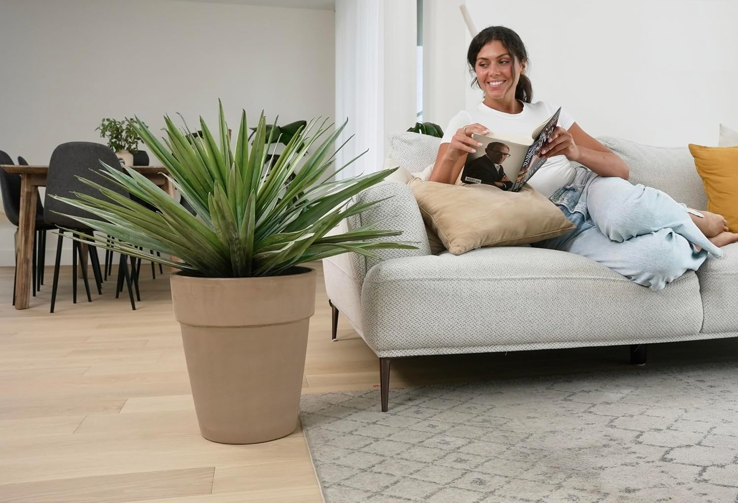 SUNPRAIRIE 27 Inches Tall Artificial Agave Plant in Black Pot with Real Stone Pe
