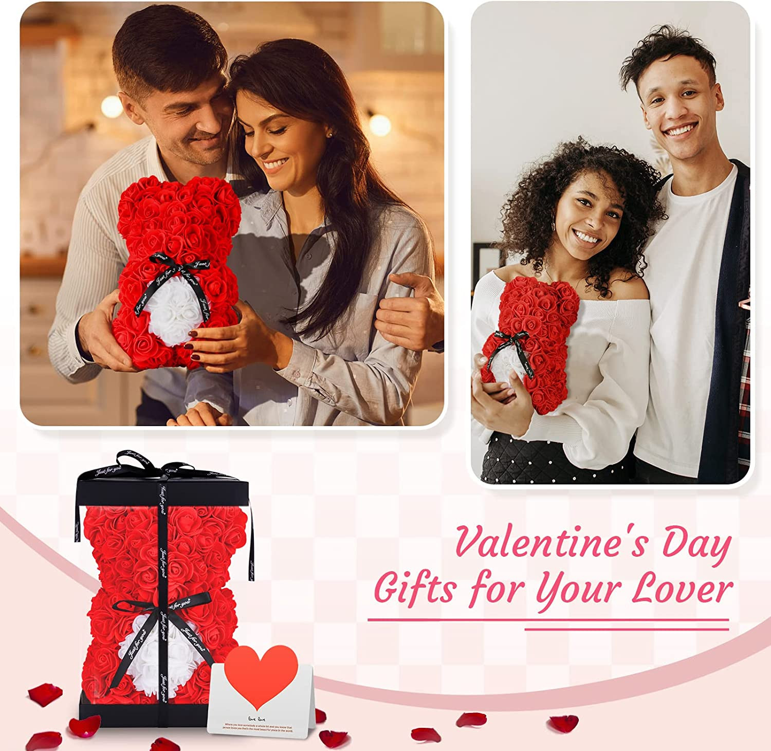 Eternal Rose Teddy Bear With Light in a Box for Lover