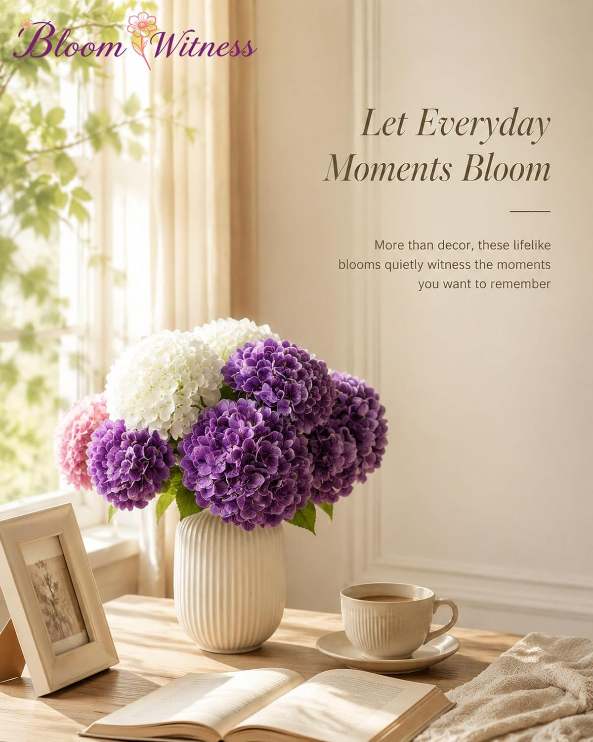 Real Touch Purple Hydrangea Artificial Flowers – 6 Stems for Home Decor