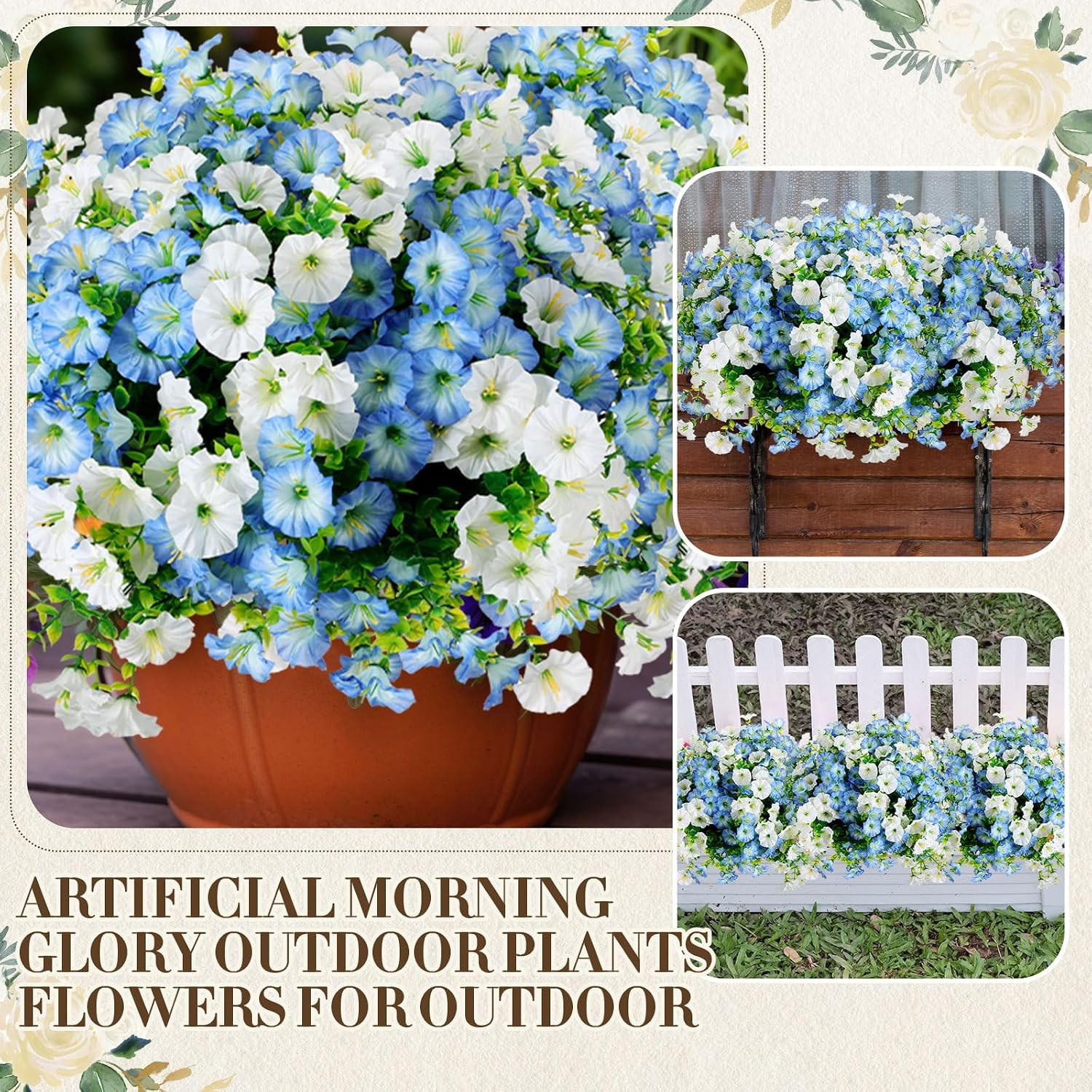 20 Bundles UV Resistant Faux Morning Glory & Eucalyptus for Outdoor Decor