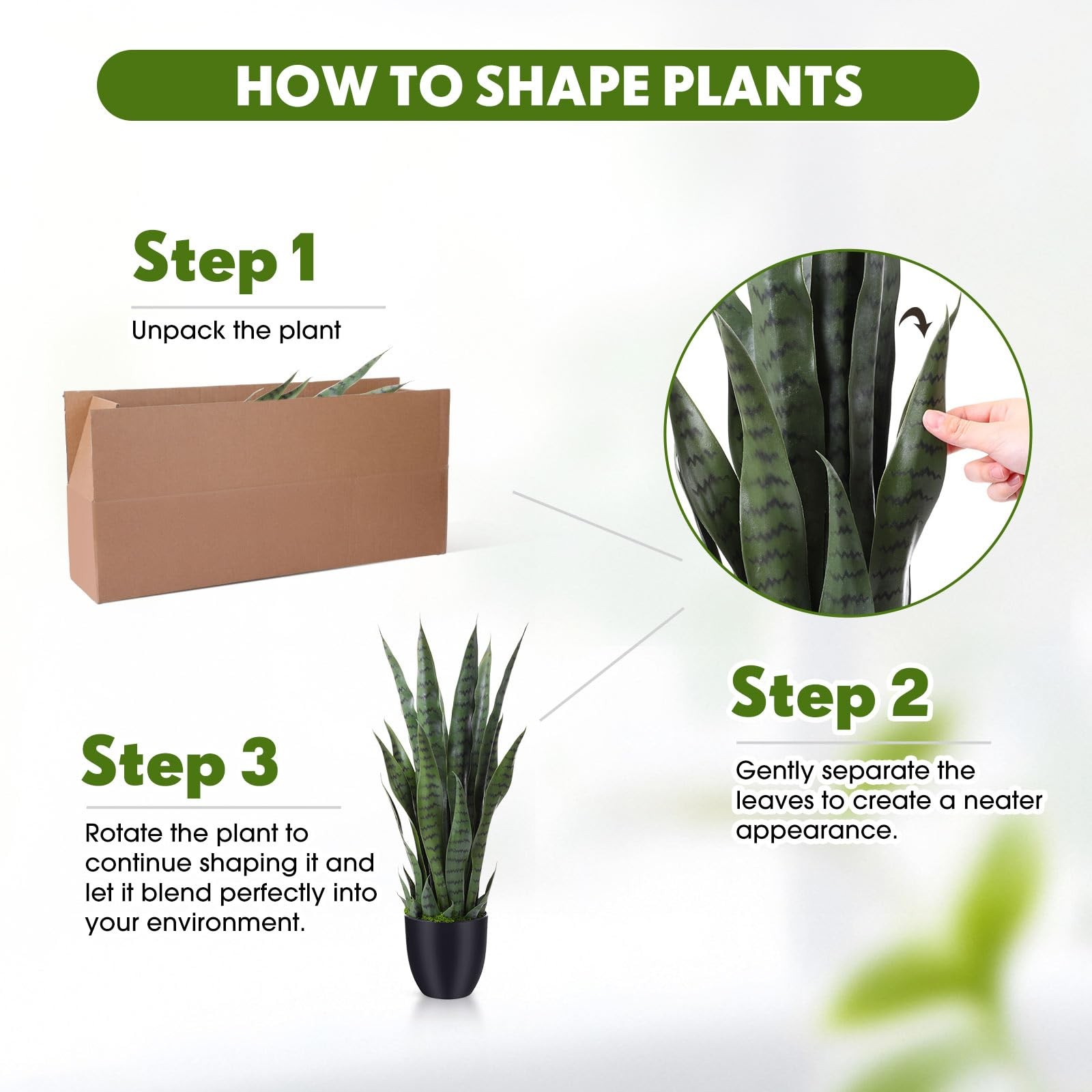 Giegxin Artificial Snake Plant 28″ Faux Sansevieria Plants Indoor Outdoor wit…