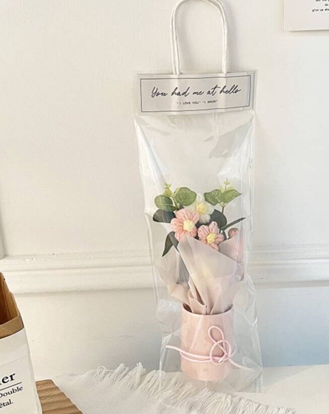 1 Set Handmade Knitted Yarn Artificial Flower Bouquet, Fabric & Knitted