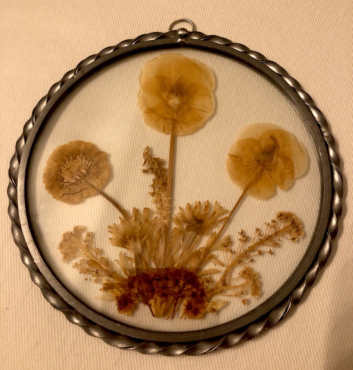 Vintage Lasting Impressions Real Dried Pressed Flowers In Glass Pewter Frame