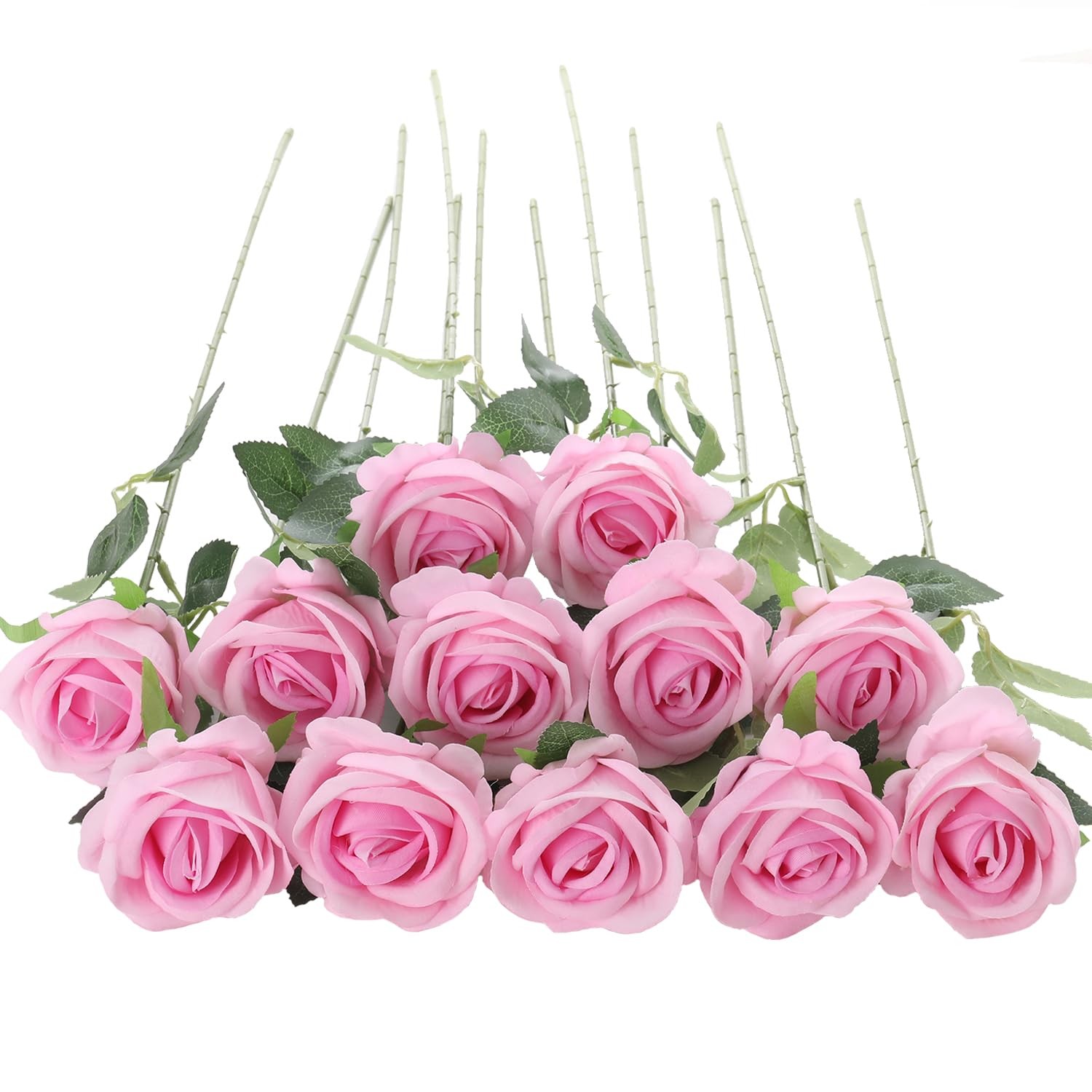 Pearl Gradient Pink Faux Velvet Silk Artificial Fake Roses Flowers 12 PCS