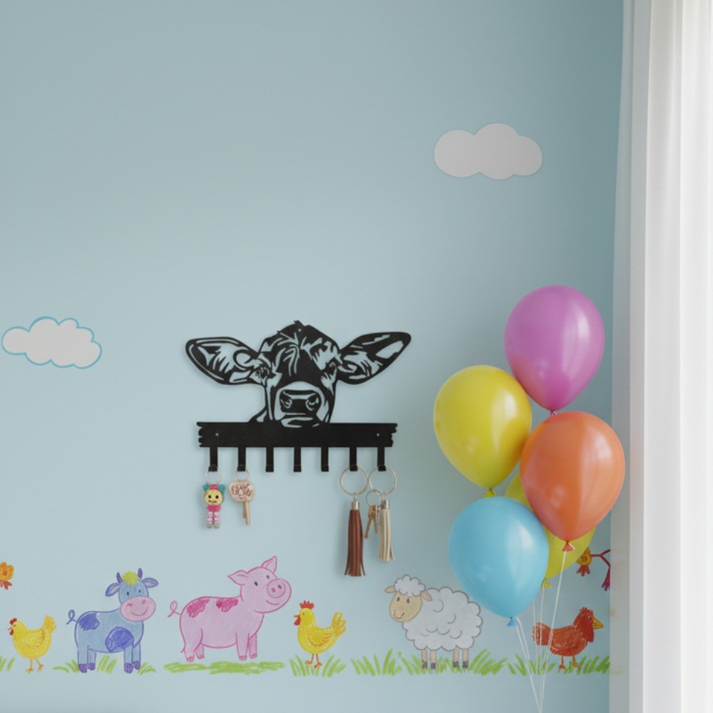 CIFbuy Cow-Shaped 7-Hook Metal Key Rack Minimalist Contemporary Wall Decor