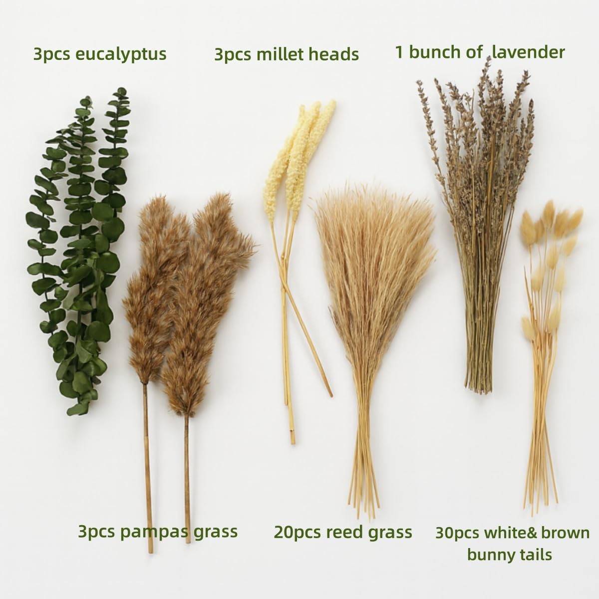 Dried Flowers Bouquet, 17″ Dried Pampas Grass Decor Inc Lavender Eucalyptus D…