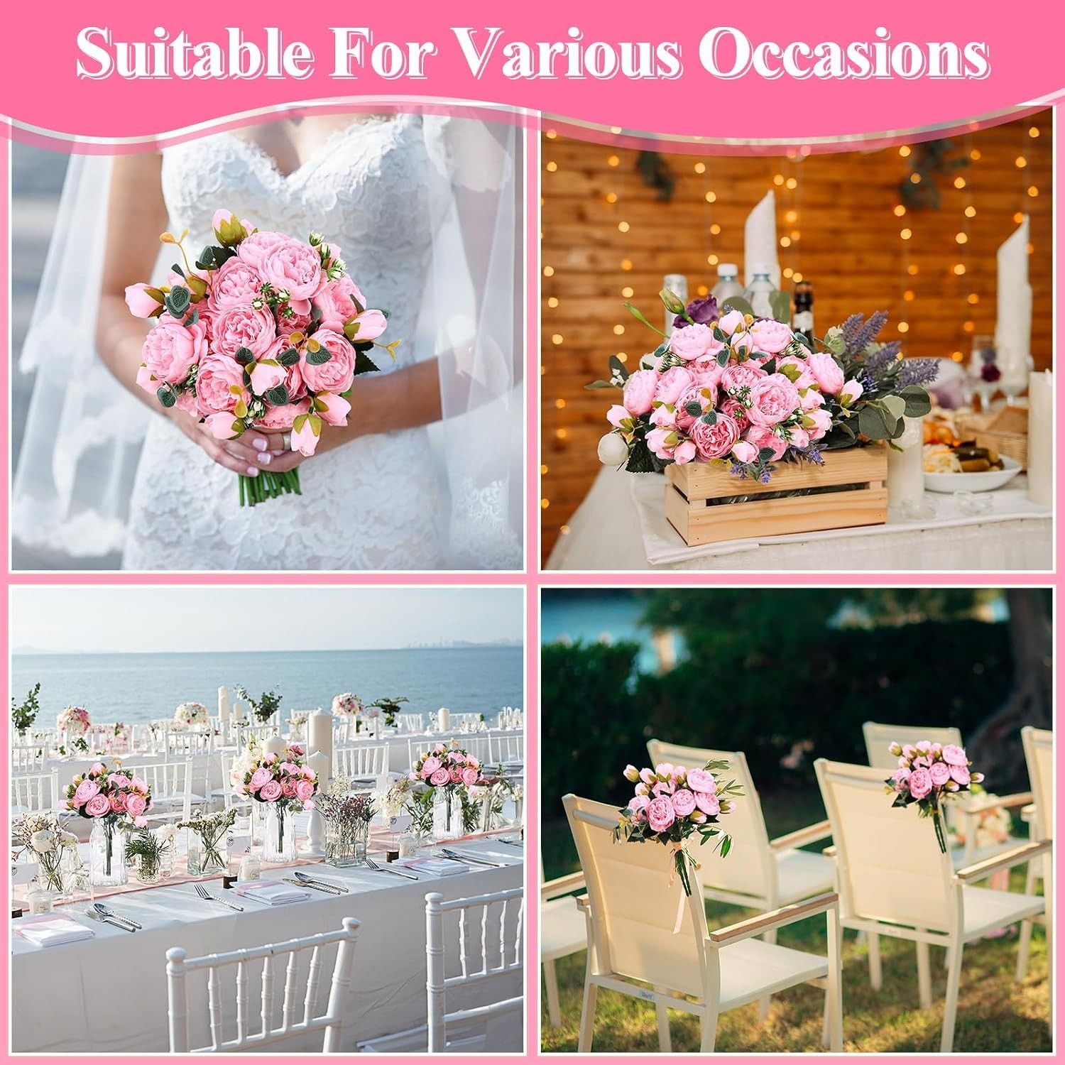 Silk Faux Peony Flowers for Home Decor – 24 Bouquets