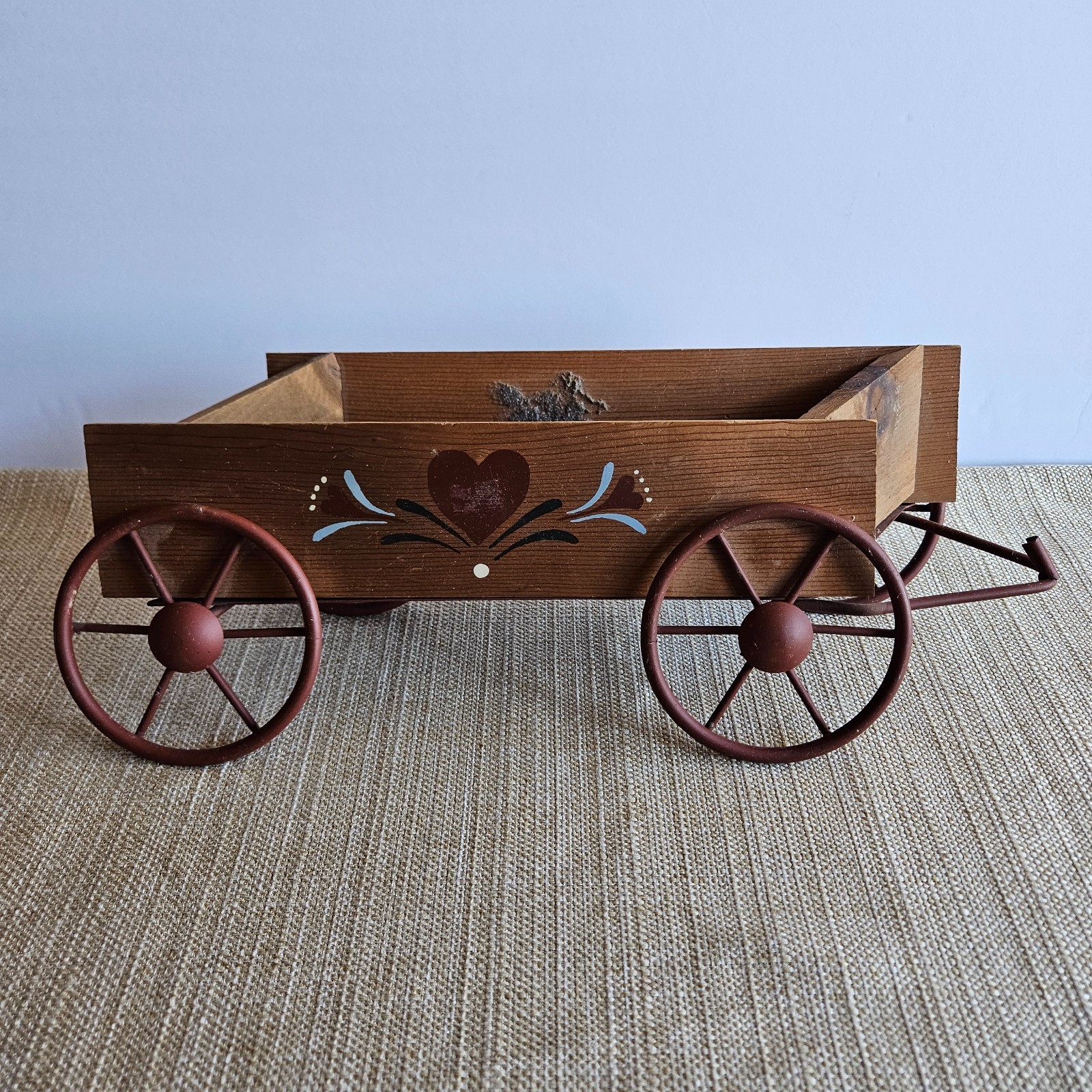 Rustic Wooden Wagon Decor Primitive Farmhouse Country Planter Cart 13″