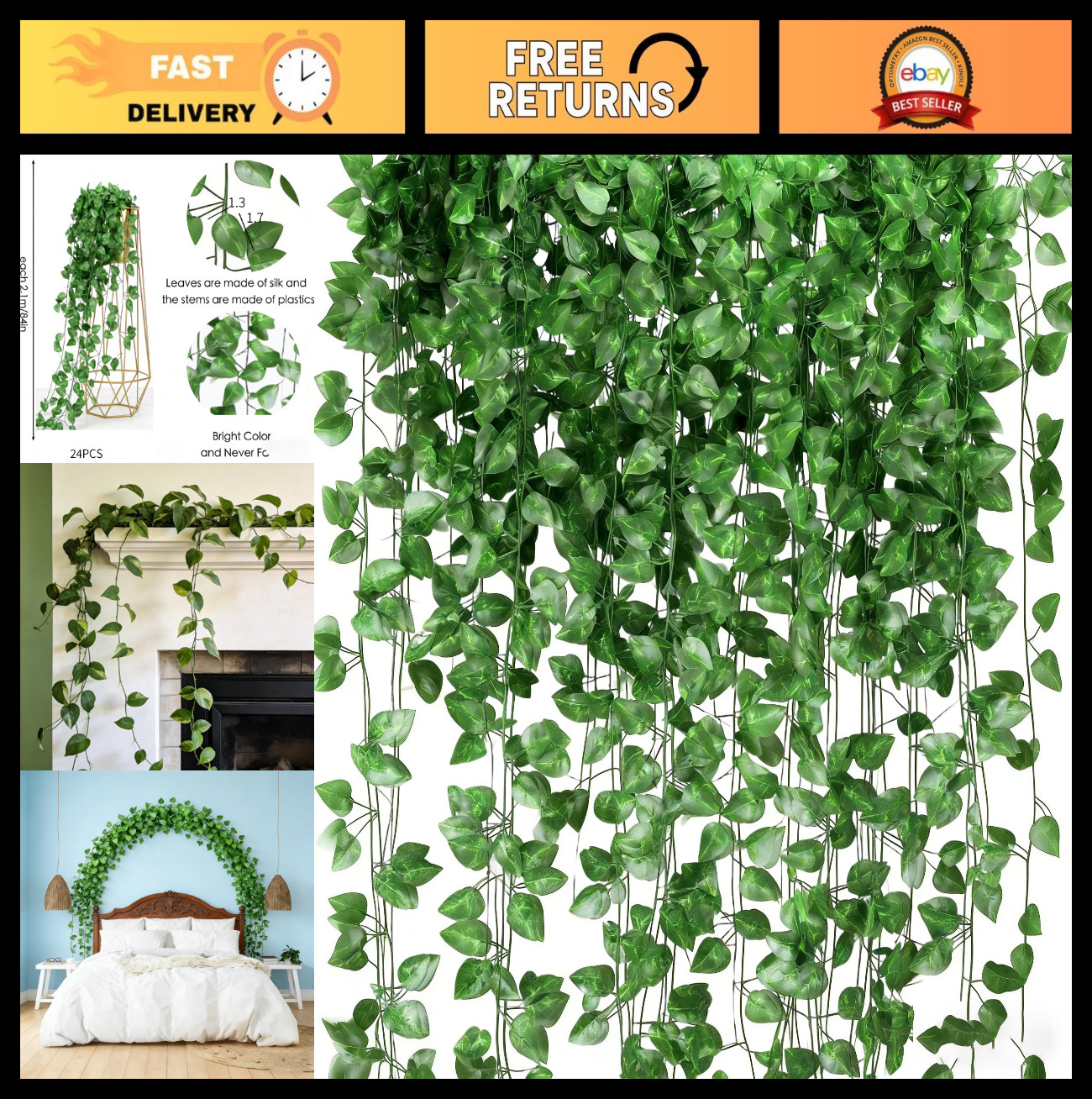 24 Pack Fake Vines 168ft Artificial Ivy Greenery Garland for Home Wedding Decor