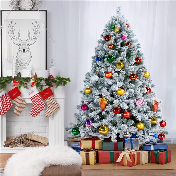 6/7.5/9ft Unlit Premium Snow Flocked Hinged Artificial Xmas Christmas Pine Tree