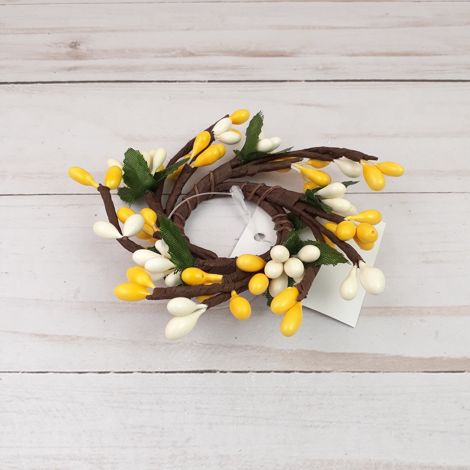 Mini Pip Berry Taper Candle Ring White Yellow Green Leaves 1 inch inside