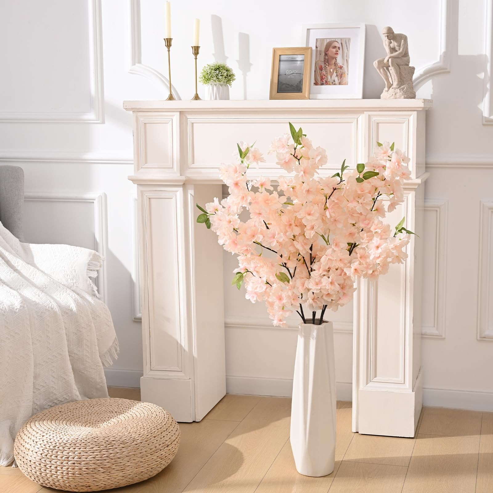 Artificial Cherry Blossom Stems Silk Faux Flowers 40 Inch 3 Pcs Wedding Home Dec