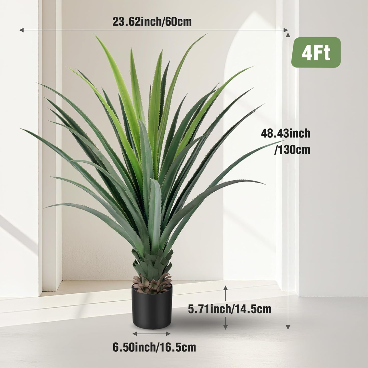 4Ft Artificial Spiked Agave Plant with 32 Leaves Set of 2 Faux Agave Plants for