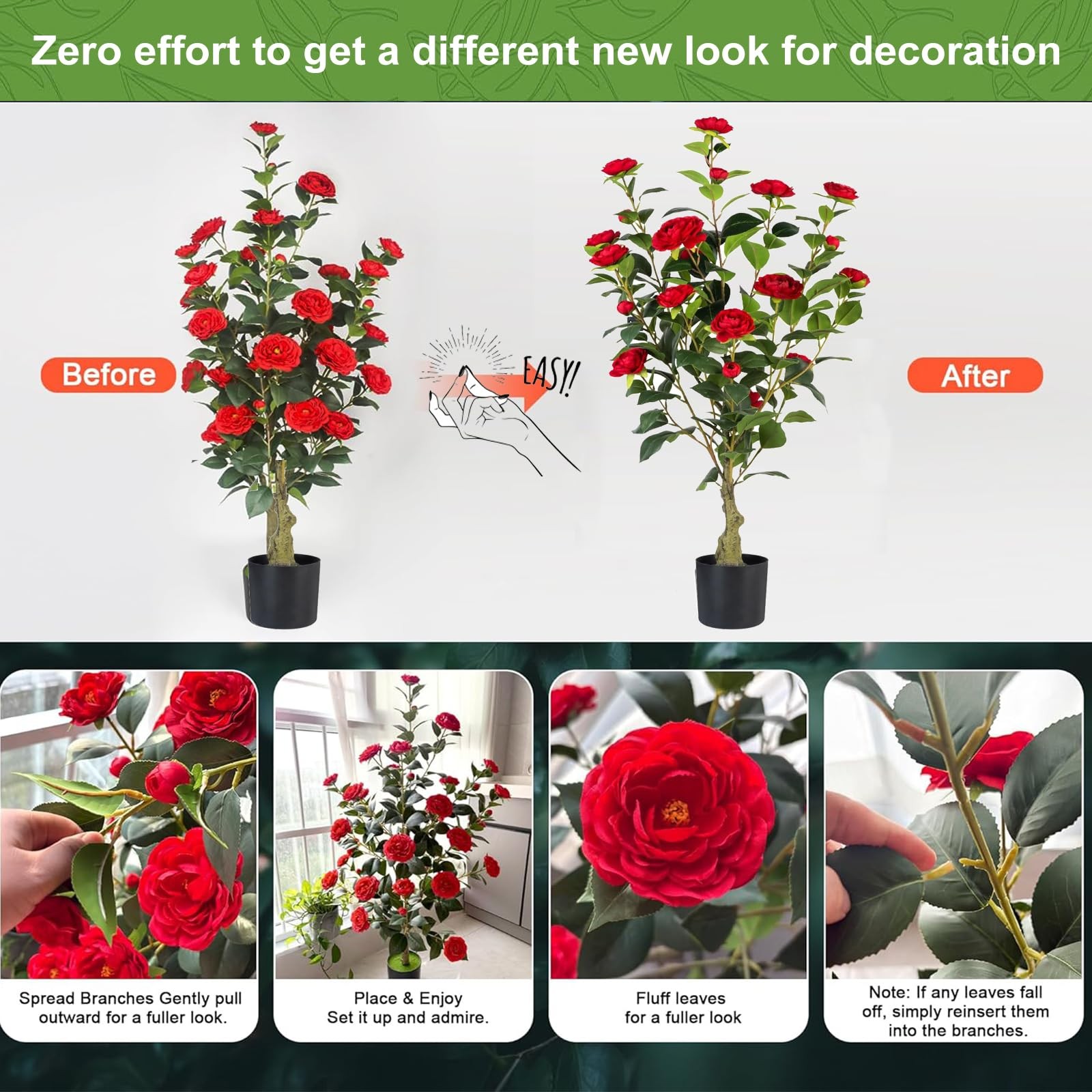 Artificial Camellia Tree 2 Pack, 3FT Faux Camellia Plant in Pot, 36 inch Fake…