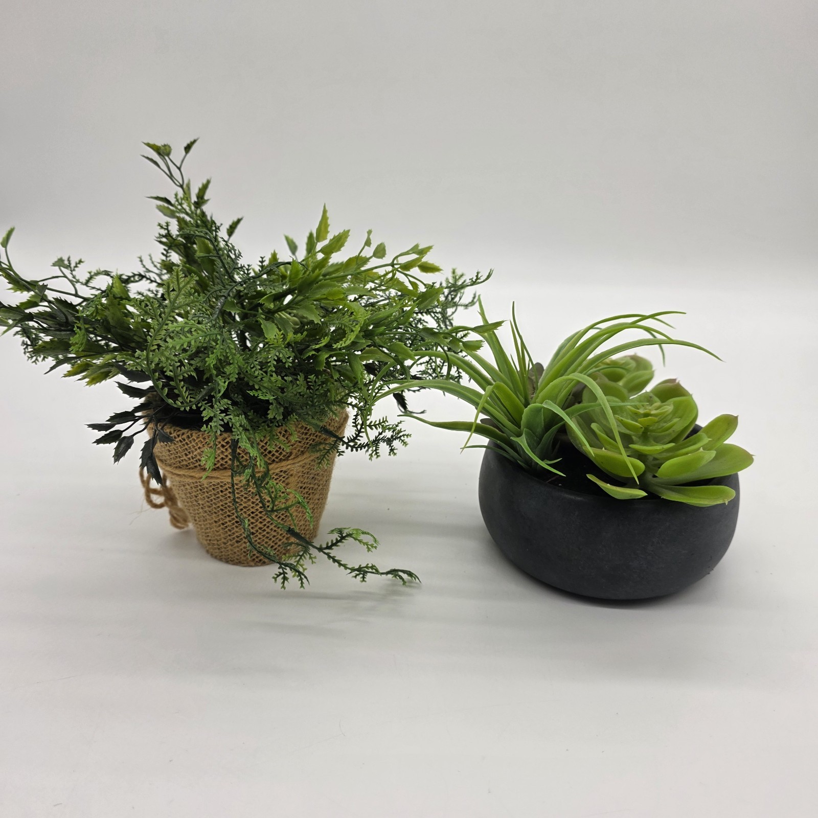 Set of 2 Artificial Potted Plants Faux Greenery Succulent & Fern Home Decor
