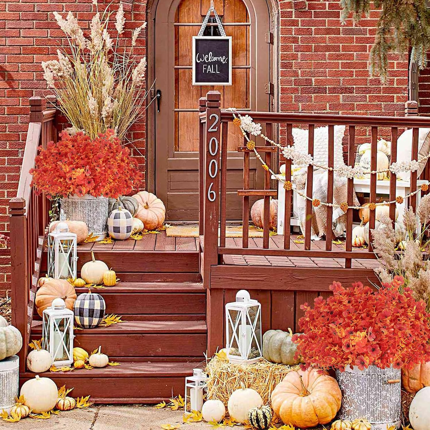 UV Resistant Artificial Fall Mums – 36 Bundles for Outdoor Decor (Orange)