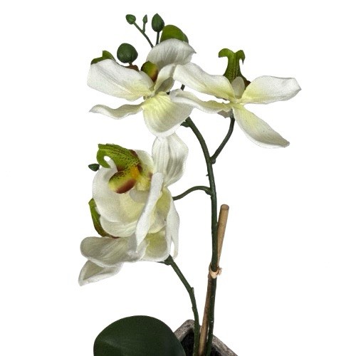 Potted Orchid Plant Faux Phalaenopsis Flowers Realistic Home Decor in Stone Pot