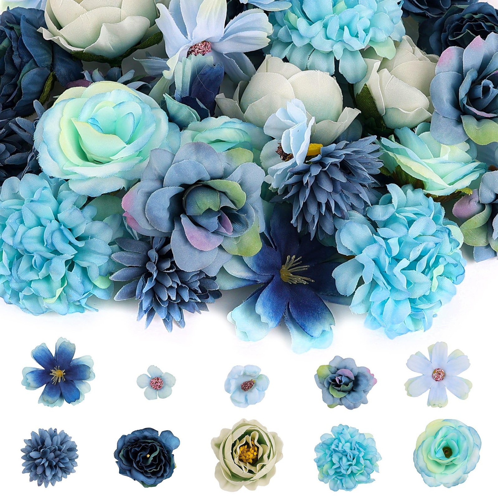 40 Pack Blue Mini Faux Flower Heads Silk Daisy Crafting DIY Crafts Decor 10x