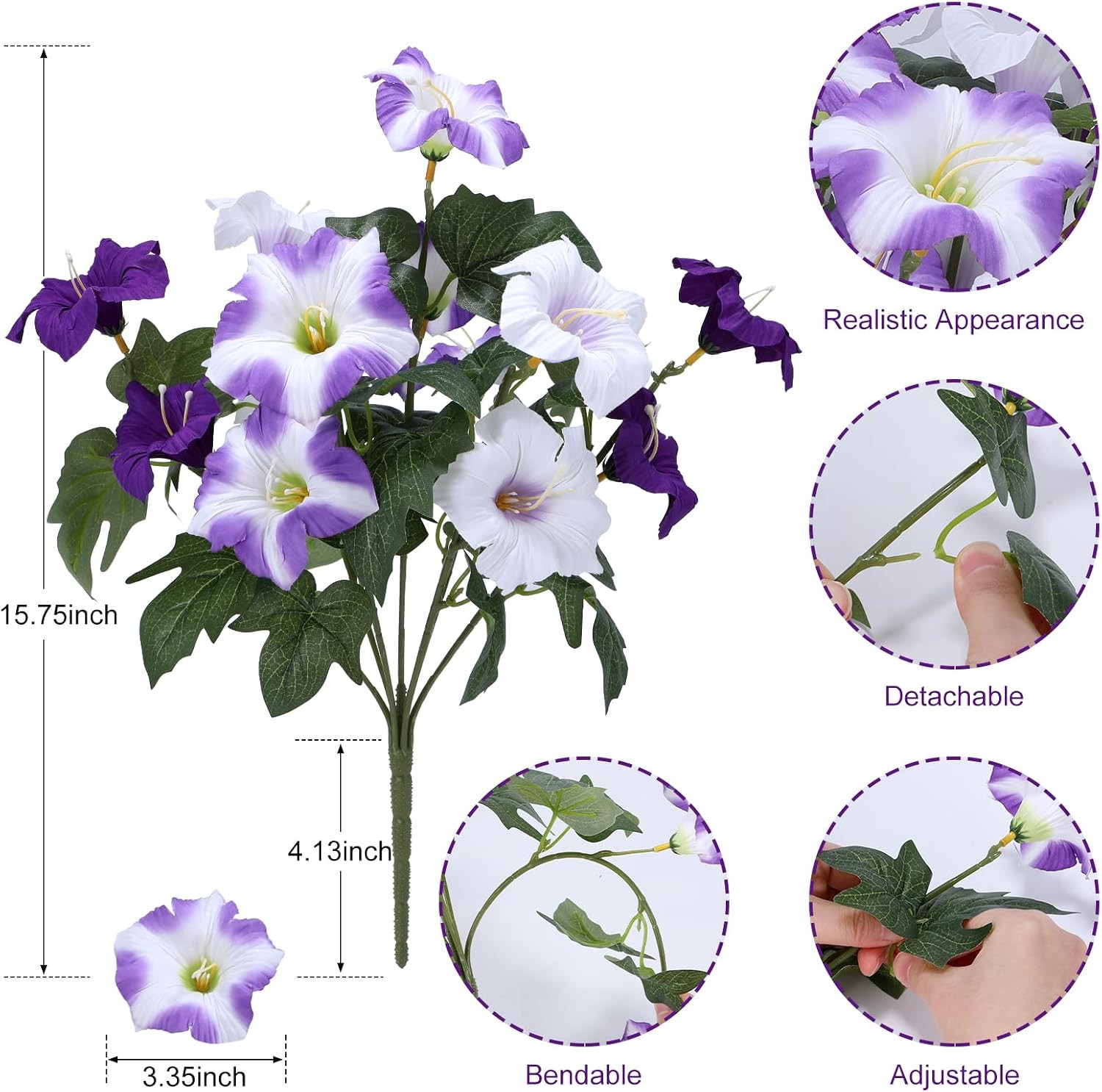 Artificial Petunias Flowers for Outdoors, 4 Bundles UV Resistant | Fake Faux Pet