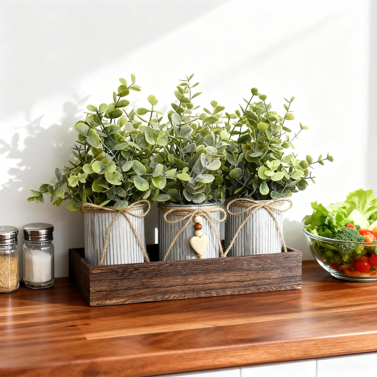 Artificial Flower Decorative Centerpiece, Frosty Green Eucalyptus Table Arrangem
