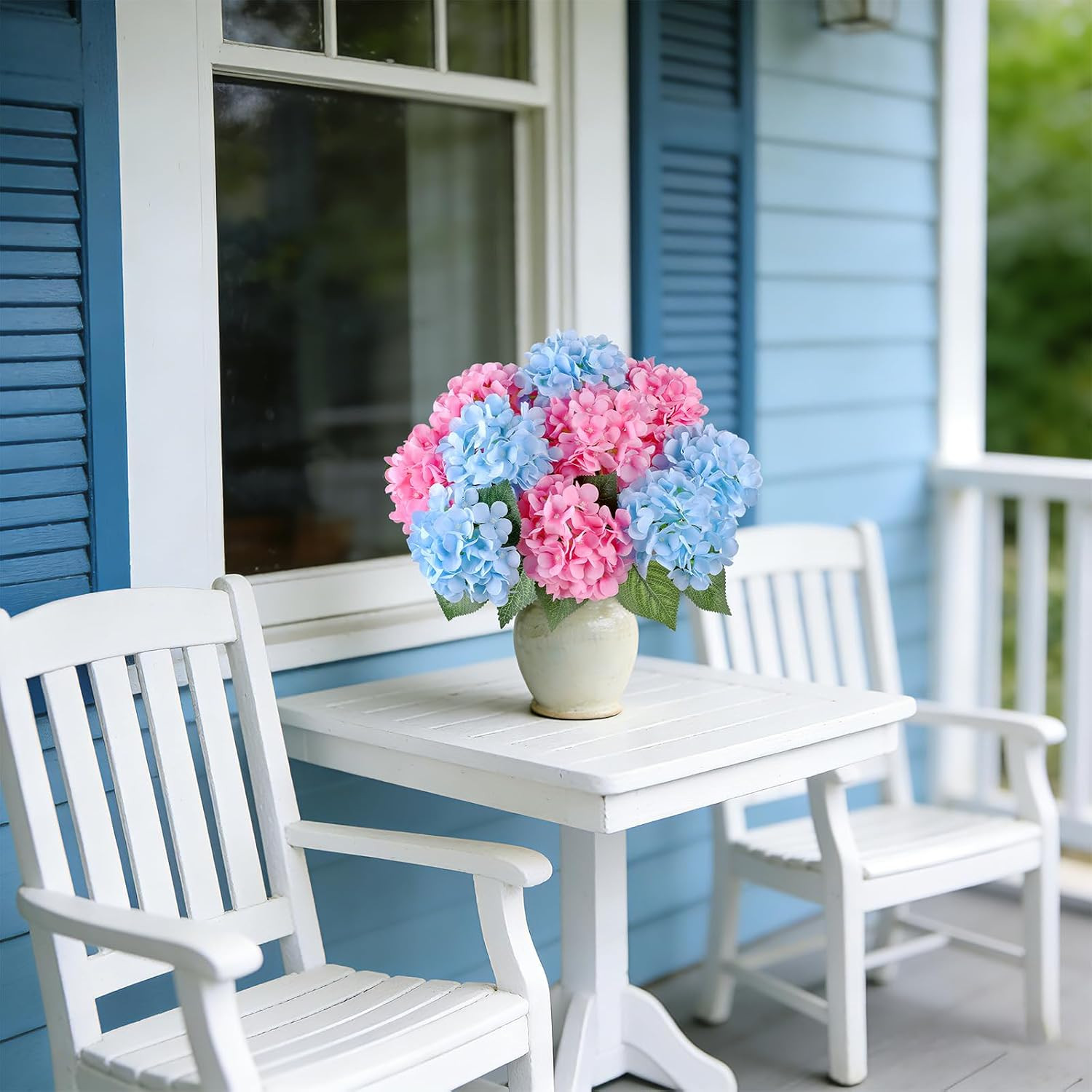 6 Bundles UV Resistant Faux Hydrangea Flowers for Home & Garden Decor