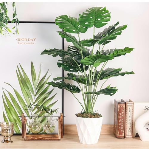 28″ Tall Fake Plants Large Artificial Monstera Faux Potted Plants Indoor with