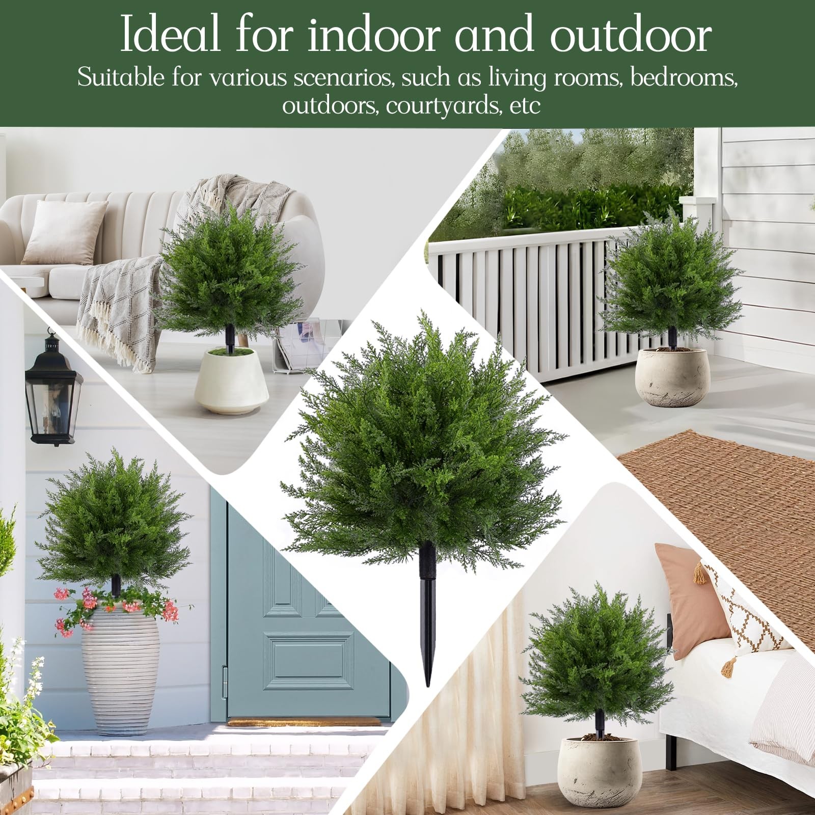 Artificial Topiary Bushes for Outdoors with Spike, Boxwood Fake Shrubs UV Res…