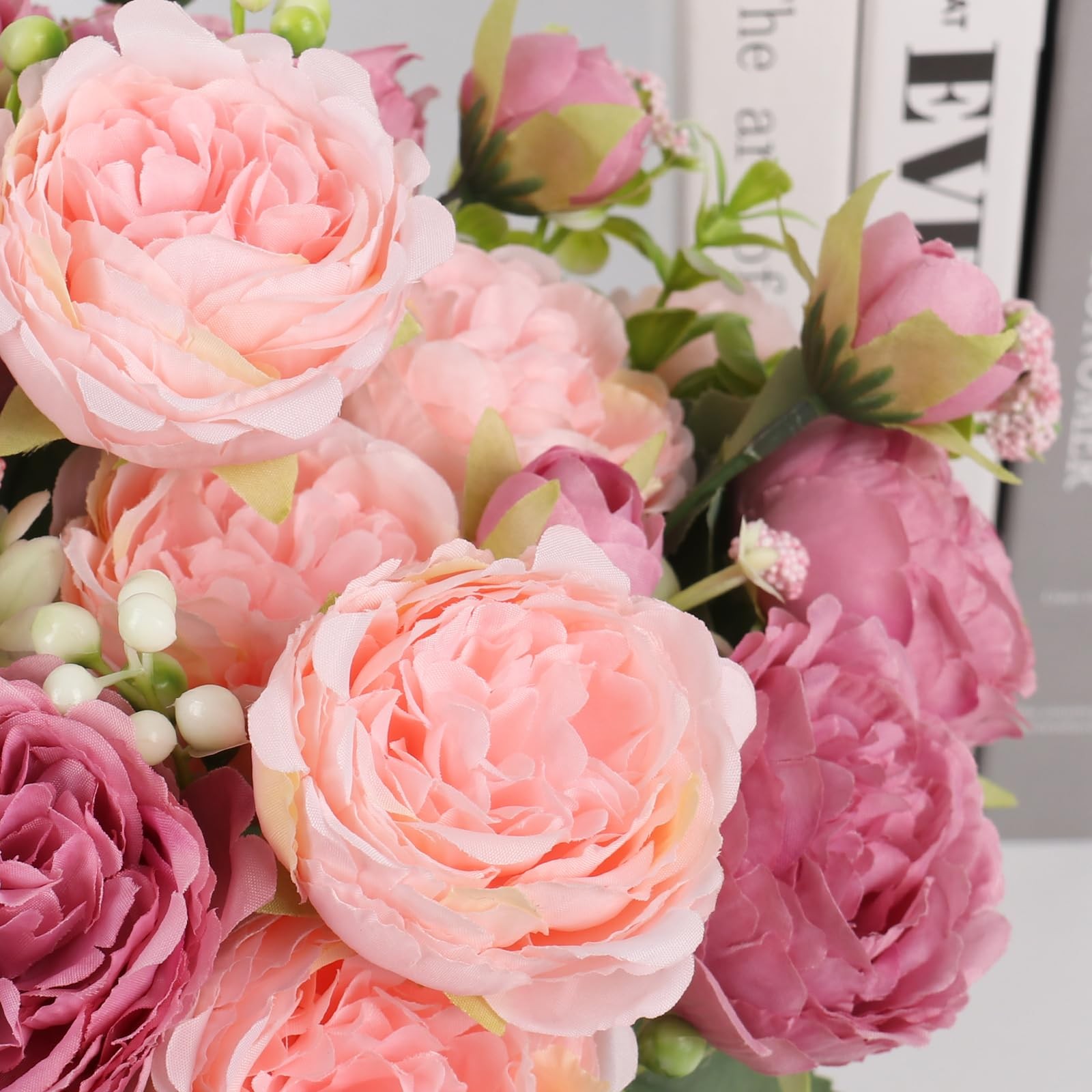 Artificial Peonies Silk Flowers, Pink Faux Peony Bouquet 2 Bundles Florals Ar…