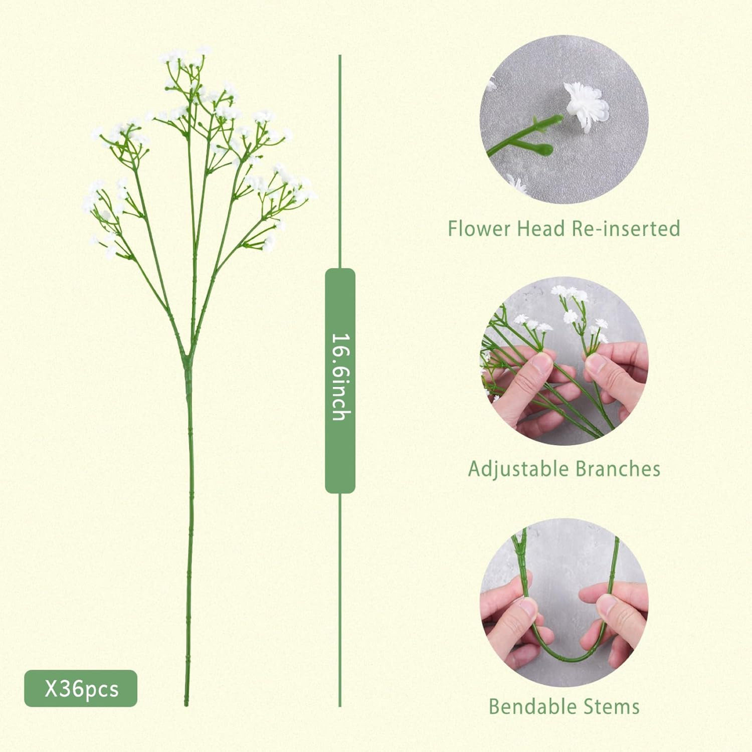 36 Pcs White Babys Breath Artificial Flowers for Wedding & Home Decor