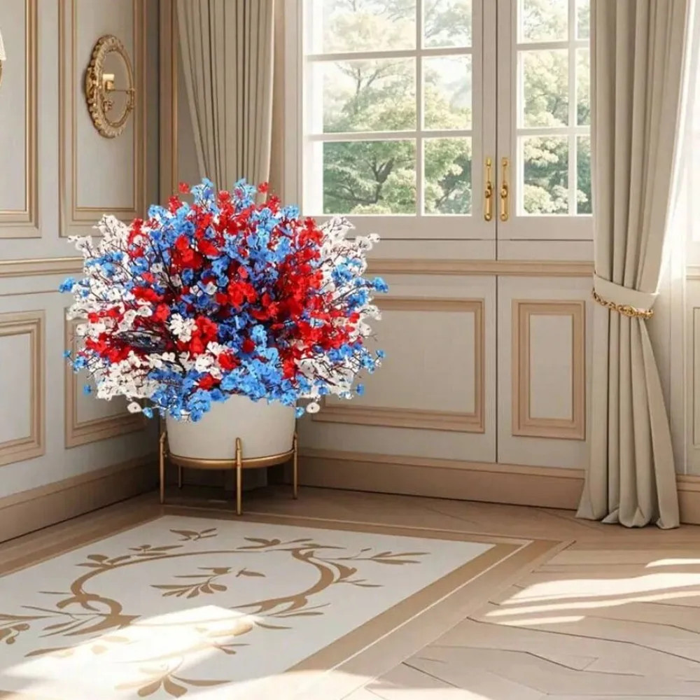 15pcs White Blue Red Mixed Color Artificial Flowers Gypsophila Fake Plants