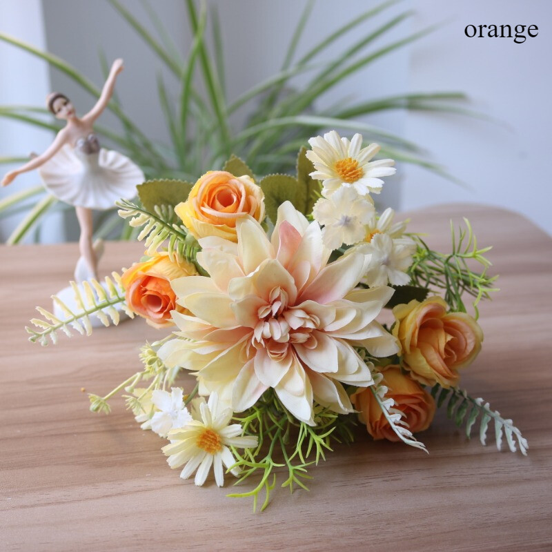 Dahlia Rose Chrysanthemum Simulation Bouquet Silk Flower Bride Wedding Props DIY