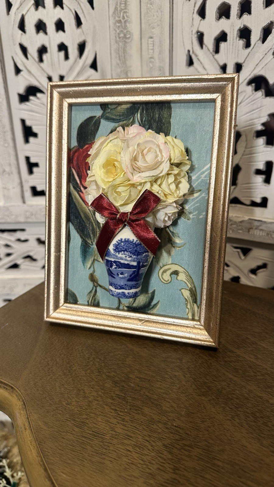 3D Floral Topiary – Spode Ginger Jar Chinoiserie Wall Decor, Silk Roses