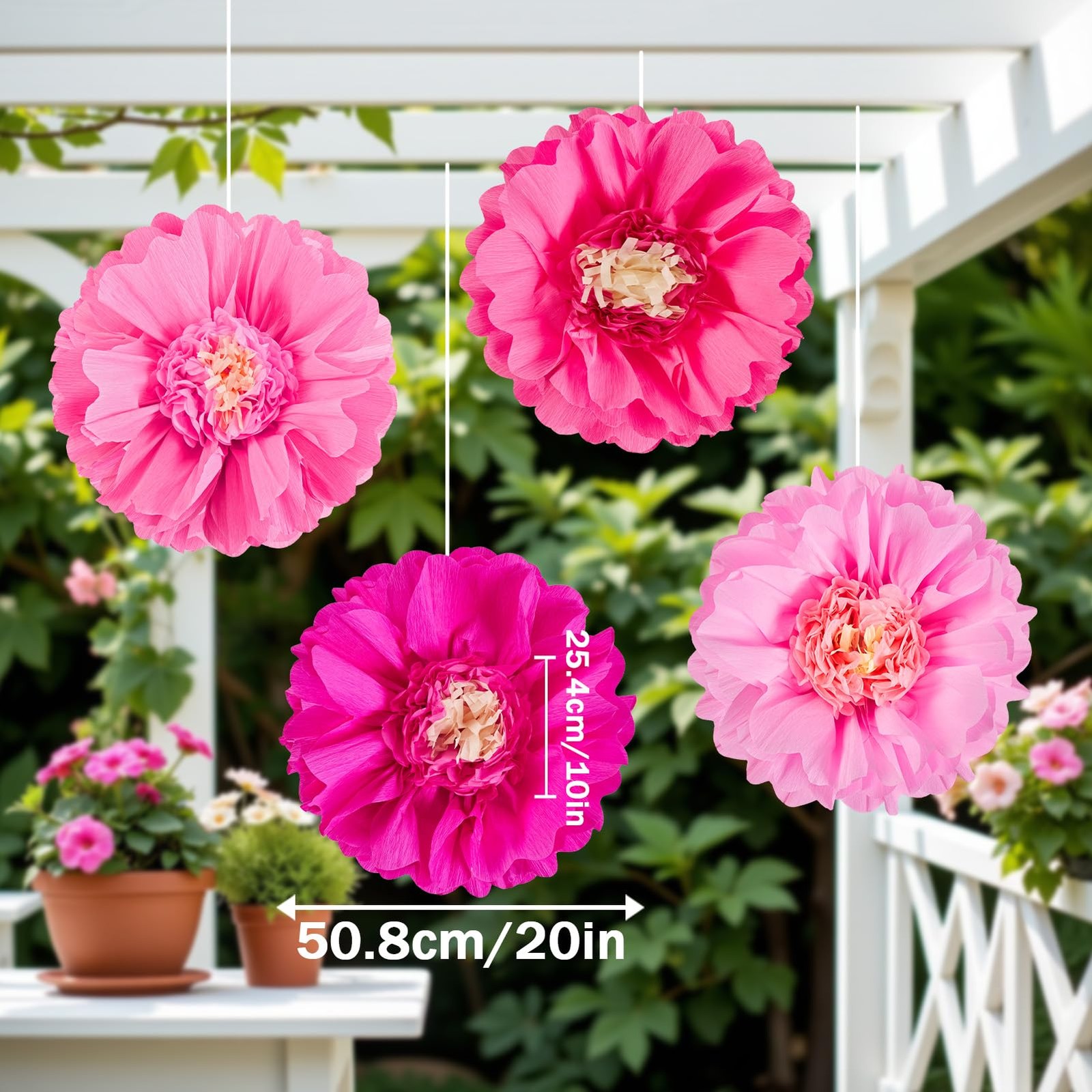 20″ Giant Pink Flowers 4 PCS Large Crepe Tissue Flowers Pink Party Decoration…