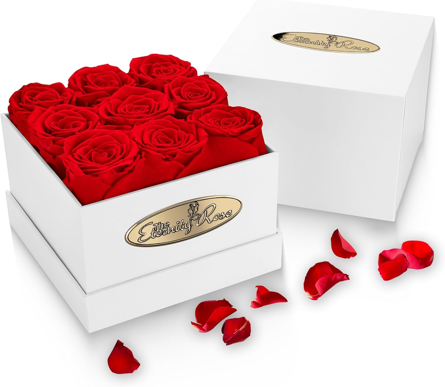 9-Piece Preserved Roses in a Luxury Gift Box – Real Roses in Square Black Box –