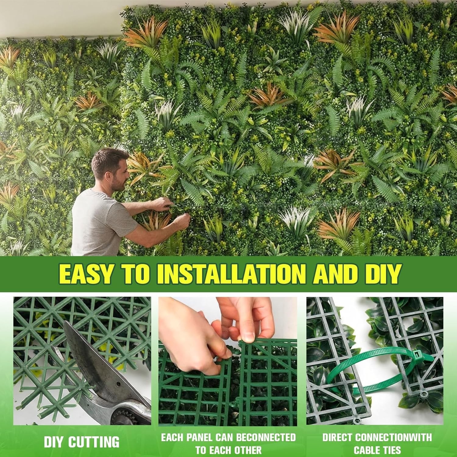 3 Pack 40×40 in Faux Greenery UV Resistant Privacy Fence Screen Faux Wall Panel
