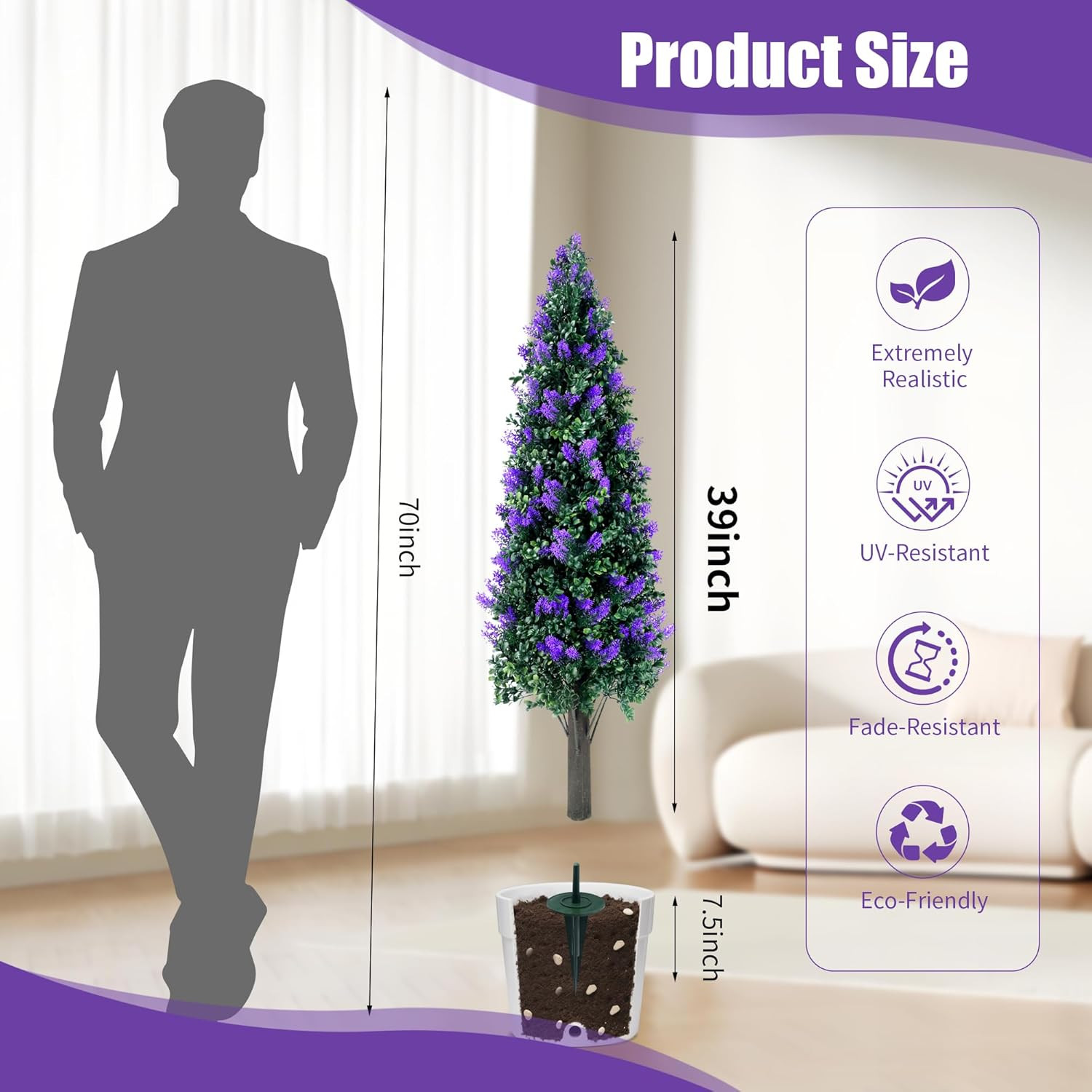 Set of 2 UV Resistant 3.3FT Artificial Lavender Topiary Trees for Indoor/Outdoor