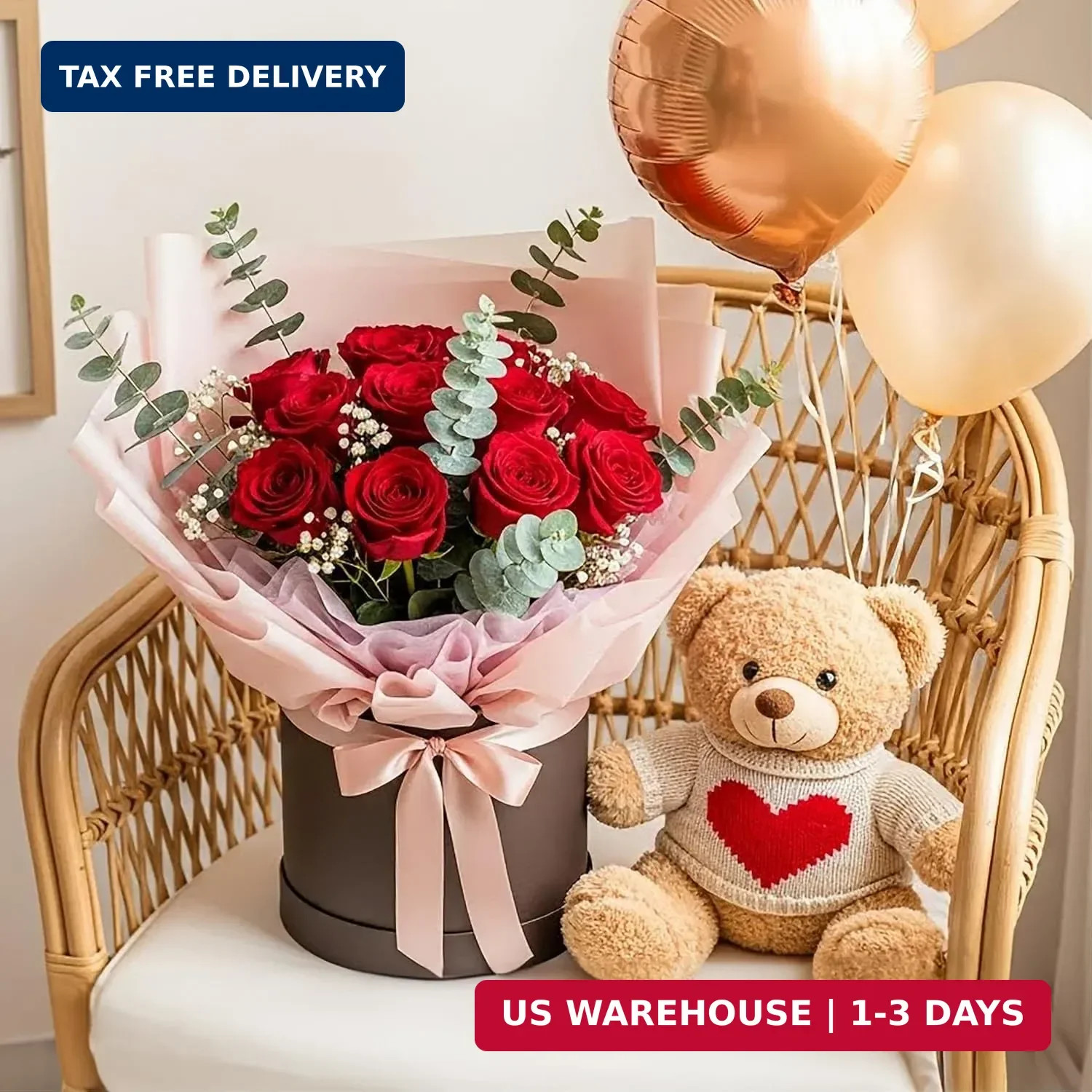 Auihiay 14PCS Red Roses Artificial Flowers, Fake Red Roses Bouquet with Long Ste