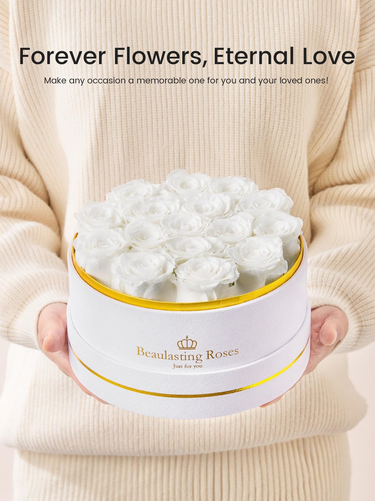 16 Preserved White Roses Forever Flowers Box Mother’s Day Birthday Women