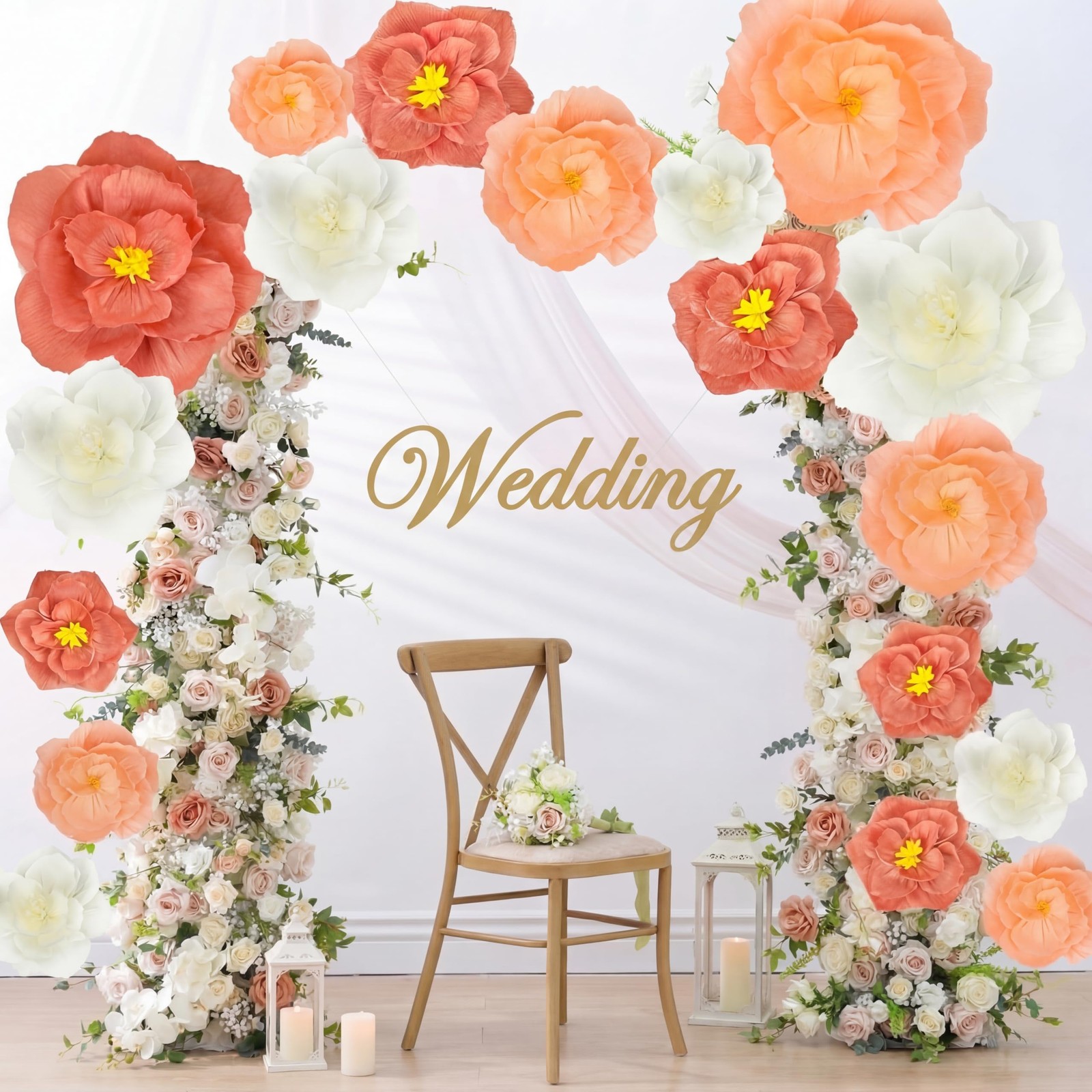 18 PCS Giant Paper Flowers Artificial Large Decoration Backdrop Pink White