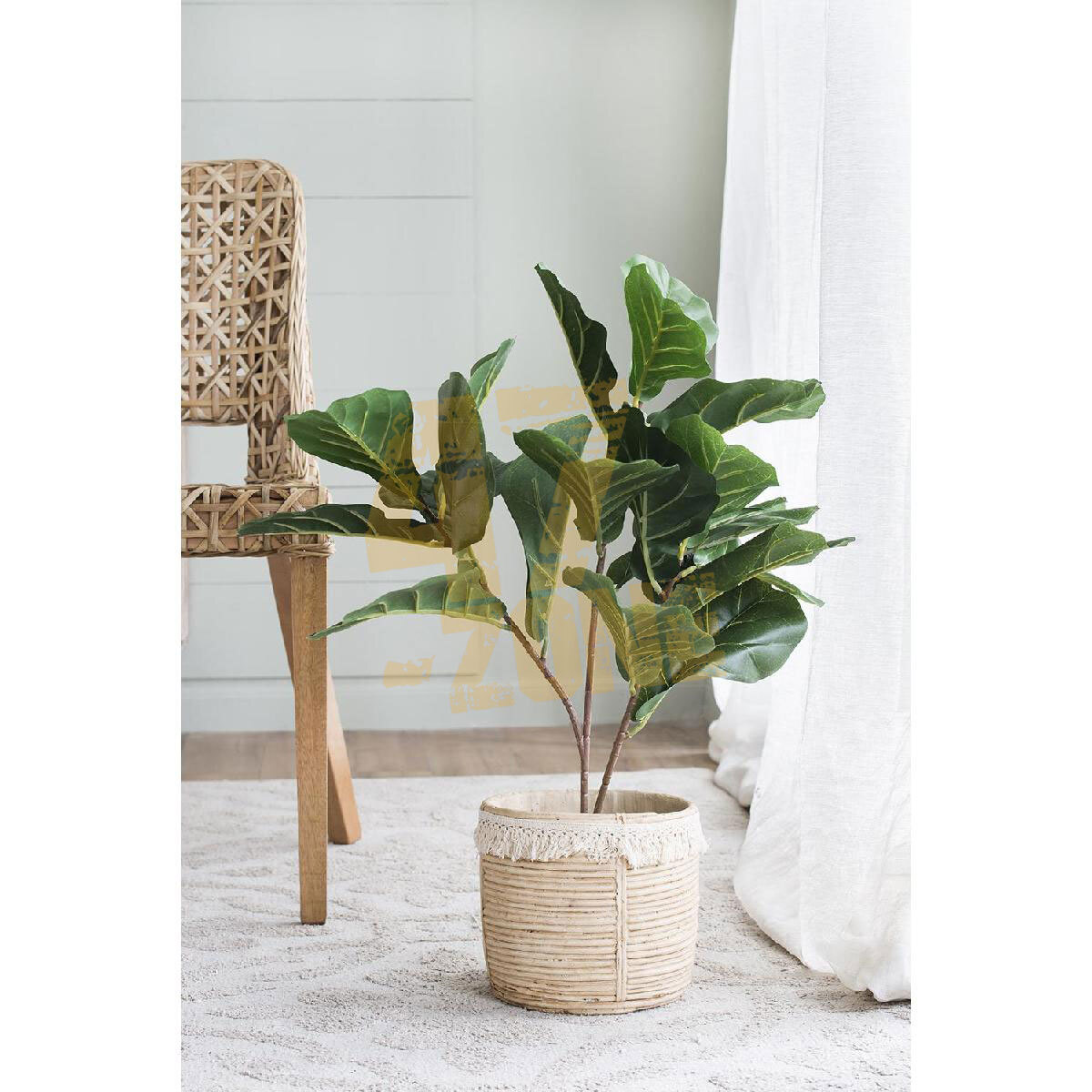 Faux Potted Fiddle Leaf Tree Green Black Artifical Garden Indoor Outdoor Plant